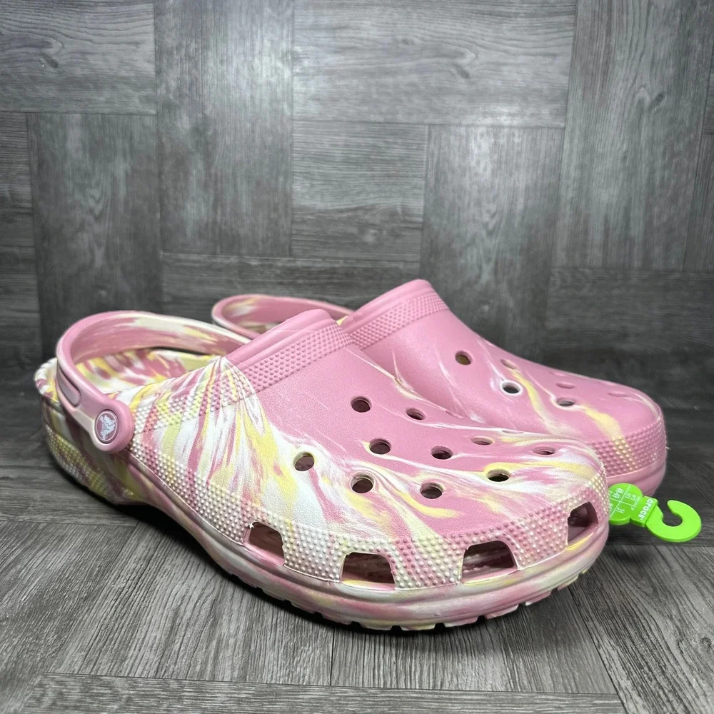 Crocs Classic Clog Mens 13 Pink Yellow Marble Tie Dye Slip On NEW